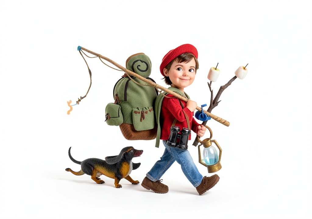 Child holding The Little Book Of Camping Adventures for Preschoolers on a grassy campsite