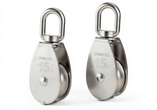 12Pcs Single Pulley Block (M15), AUHOKY 304 Stainless Steel Hanging Wire Towing Wheel, Swivel Lifting Wire Rope Cable Pulley Roller, Max-Load 35kg/77lbs-5