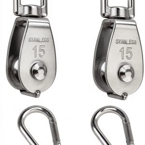 304 Stainless Steel Single Pulley Block Hamineler M15 with Snap Hook-0