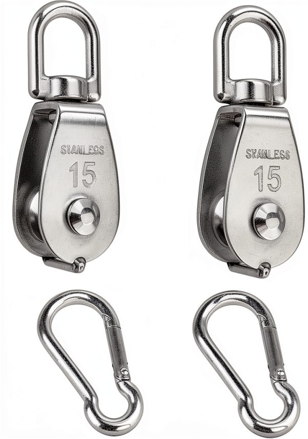 304 Stainless Steel Single Pulley Block Hamineler M15 with Snap Hook-0