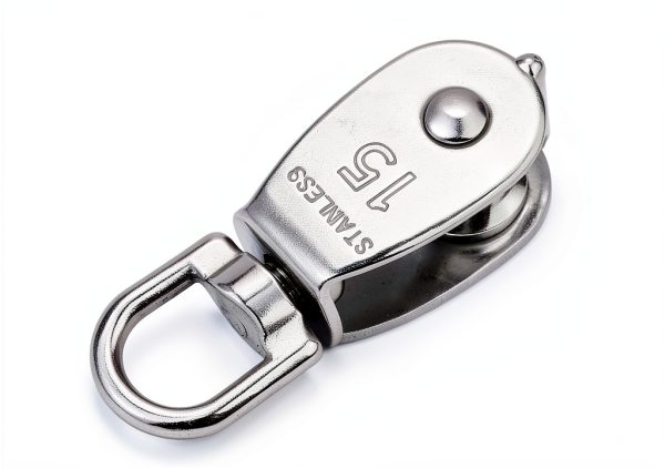 12Pcs Single Pulley Block (M15), AUHOKY 304 Stainless Steel Hanging Wire Towing Wheel, Swivel Lifting Wire Rope Cable Pulley Roller, Max-Load 35kg/77lbs-2