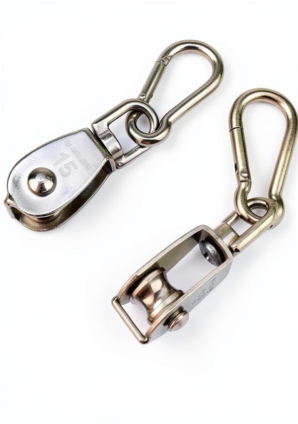 304 Stainless Steel Single Pulley Block Hamineler M15 with Snap Hook-3